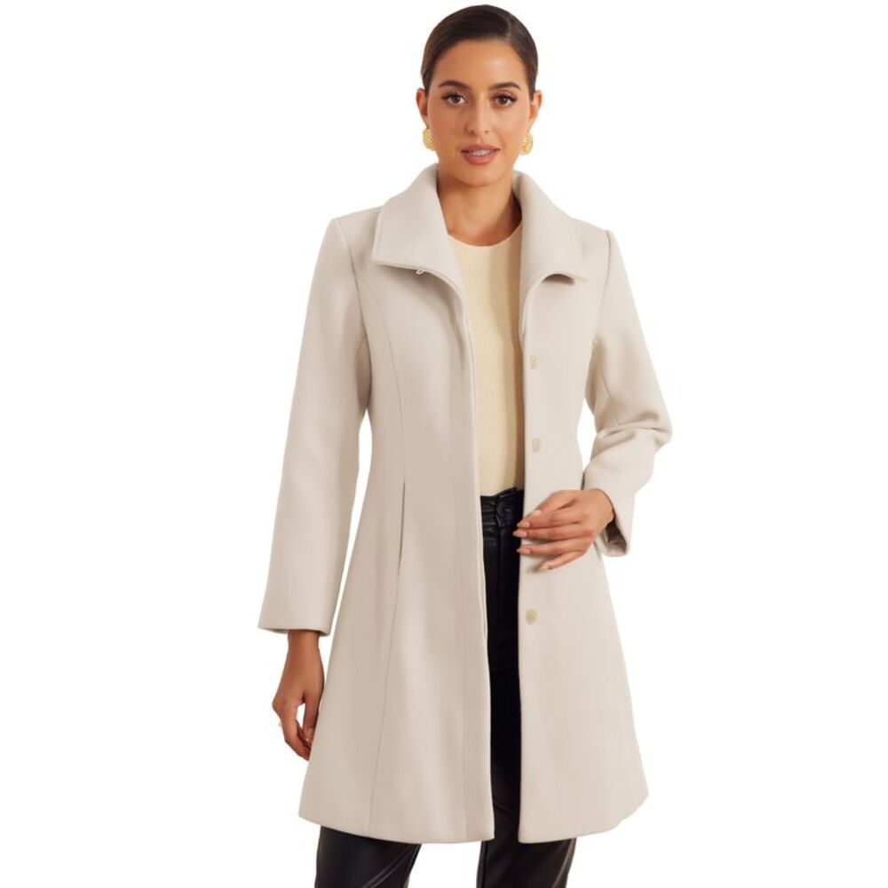 Winter Coat Work Stand Collar Buttoned Outwear Overcoat White